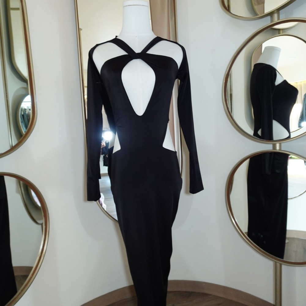 Oh Polly Black and White Backless Maxi Dress